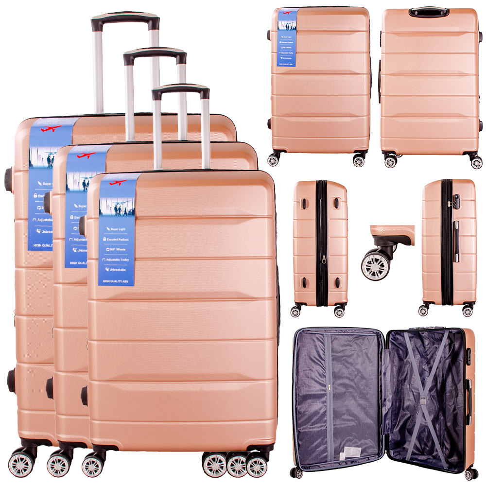(image for) T-HC-24 ROSE GOLD SET OF 3 TRAVEL TROLLEY SUITCASE